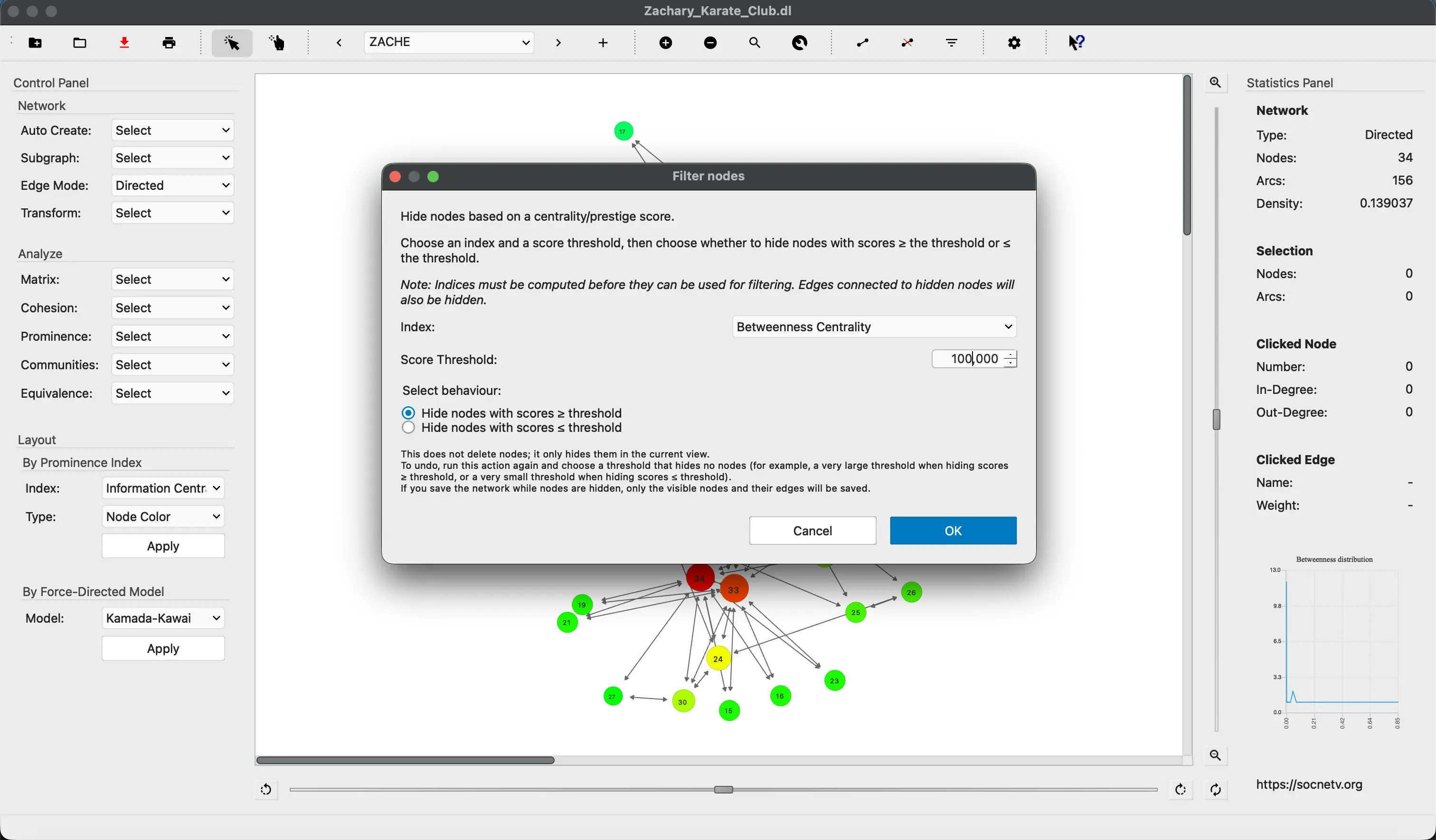 filter vertices by centrality